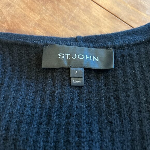 St. John Cashmere Black Knit Hooded Cardigan Sweater, Short Sleeves, Sz Small - Picture 7 of 9